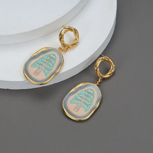 Drop Earrings Stainless Steel 18K Gold Plated Vintage Oval Enamel Tree Pattern Twisted Hoop For Women