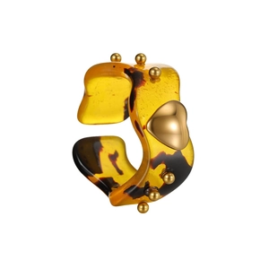 Retro wide leopard print resin ring featuring gold heart and studs in an open band design
