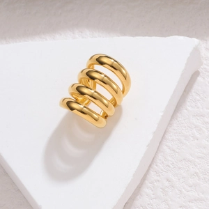 Bague multicouche en acier inoxydable plaqué or 18 carats avec design de lignes empilées