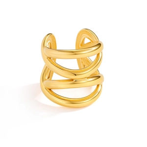 Minimalist multi-layered gold geometric ear cuff with a polished stainless steel finish