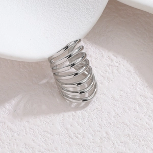 Bague d'oreille minimaliste à plusieurs couches en acier inoxydable poli pour femme