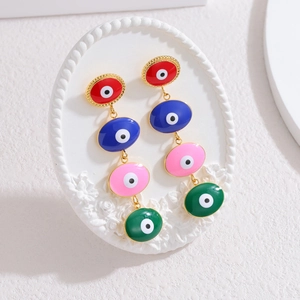 Boucles d'oreilles pendantes œil grec avec dorure 18 carats et émail multicolore
