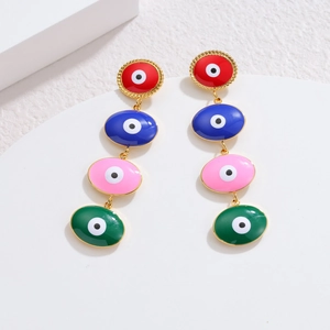 Boucles d'oreilles pendantes vintage mauvais œil en émail coloré et acier inoxydable
