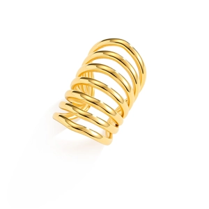Bague spirale multicouche en or poli avec sept anneaux minimalistes en acier inoxydable