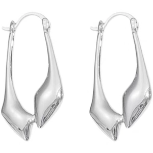 Minimalist silver teardrop hoop earrings with abstract streamlined twisted geometric design