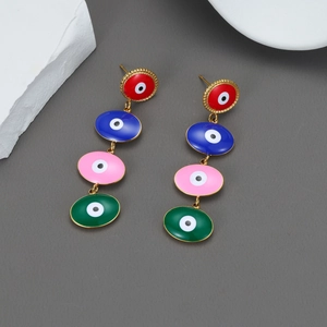 Boucles D'oreilles Pendantes Longues Oeil Protecteur Acier Inoxydable Émail Coloré Géométrique Style Bohème Pour Femmes