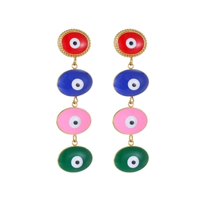 Boucles d'oreilles bohèmes œil de protection en acier et émail multicolore