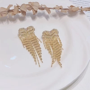 Elegant Heart Tassel Drop Earrings Copper Cubic Zirconia Dangle Bead Chain Long Fringe Jewelry For Women Party