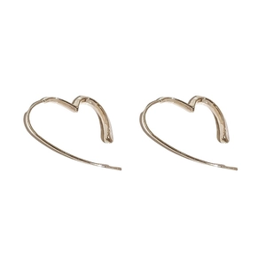 Minimalist gold irregular heart hoop earrings with polished metallic finish on white background