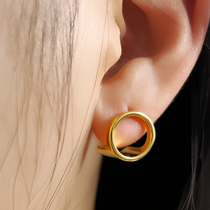 Polished 24K gold-plated chunky hoop earrings with a minimalist C-shape design