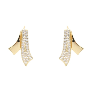 24k gold-plated geometric ribbon stud earrings with pave-set cubic zirconia for women
