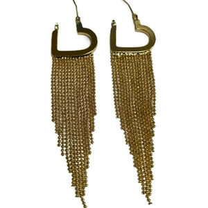 Elegant gold heart long tassel earrings with sparkling rhinestone accents for women