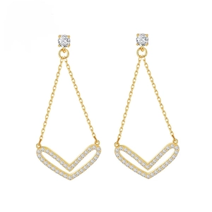 24K gold plated heart drop earrings with sparkling zirconia pave and delicate chain detail
