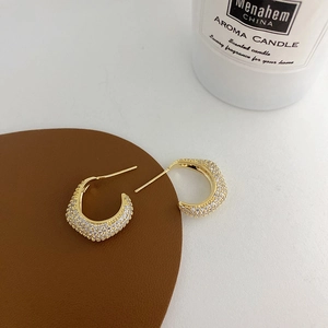 U-shaped 18k gold plated hoop earrings with micro-pave white cubic zirconia stones