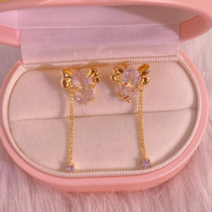 Boucles D'oreilles Pendantes À Pampilles Noeud Papillon Cuivre Plaqué Or Avec Tige En Argent 925 Zircon Pour Femmes