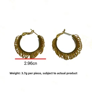 Detail of layered gold textured hoop earrings showing 2.96cm diameter and 3.7g weight