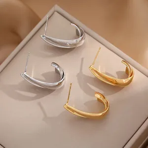 Elegant Twisted C-Shaped Hoop Earrings For Women With 925 Sterling Silver Earring Post Brass 18K Gold Plated Retro Jewelry