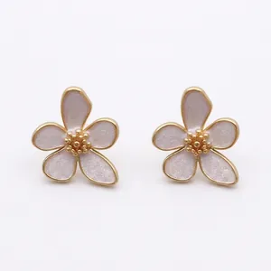 Exquisite 925 silver floral hoop earrings with pink enamel finish and gold flower core