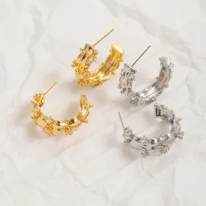 Hoop Earrings Copper Zircon Inlay With 925 Sterling Silver Earring Post High-End Exquisite Luxury Fashion For Women