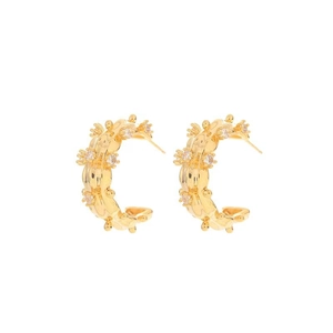 Exquisite 925 silver C-shaped hoop earrings with sparkling zircon stones in gold finish