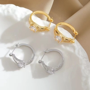 Elegant Copper Hoop Earrings With Micro Pave Cubic Zirconia And Stainless Steel Earring Post Retro Style For Women