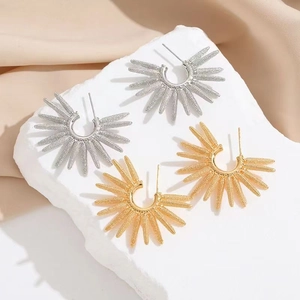 Sunburst Geometric Stud Earrings With 925 Sterling Silver Earring Post Copper Gold Silver Plated Elegant Jewelry Women