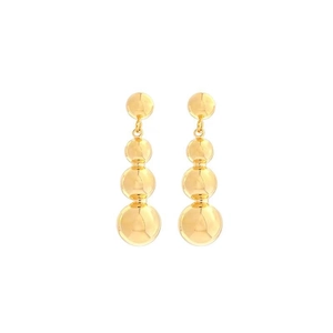 Elegant gold-plated long drop earrings with four polished graduated metal spheres
