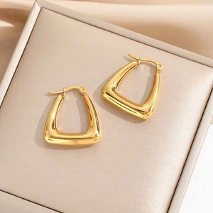 Boucles D'oreilles Créoles Triangulaires Épaisses Acier Inoxydable Plaqué Or 18 Carats Polissage Miroir Pour Femme