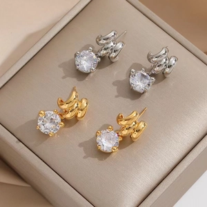 Geometric Drop Earrings With 18K Gold Plated Brass Clear Zircon Twisted Metal Design Minimalist Elegant Jewelry