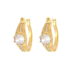 Exquisite gold hoop earrings with large round zircon and sparkling micro-pave accents
