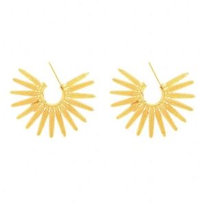 Minimalist gold sunflower stud earrings featuring a vintage sunburst fan design for women