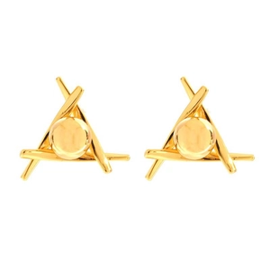 French style gold triangle stud earrings with metal bead in a modern geometric design