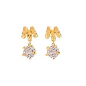 Elegant 18k gold plated drop earrings with sparkling zircon stones in a sleek modern design