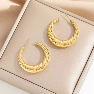Stainless Steel Croissant Hoop Earrings Twisted Spiral Chunky C Shaped Gold Plated Geometric Fashion Jewelry For Women