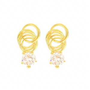 Minimalist gold multi-loop crossover stud earrings with sparkling round zircon accents