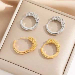 Wheat Ear Hoop Earrings Brass 18K Gold Plated Geometric Round C Shaped Jewelry For Women With Copper Earring Post Chic