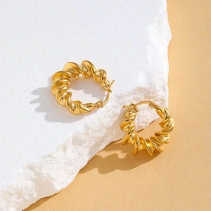 Twisted Hoop Earrings Vintage C Shape Copper Gold Plated Fashion Jewelry For Women