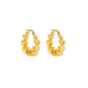 Pair of vintage gold twisted rope C-shaped hoop earrings with a secure latch closure