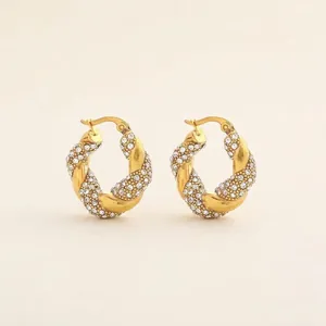 Boucles d'oreilles créoles torsadées en acier inoxydable doré 18K avec zircons scintillants