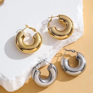 Orecchini A Cerchio Spessi Forma U Geometrica Cavi Lucidati A Specchio Placcati Oro 18K Gioielli Di Moda Per Donne