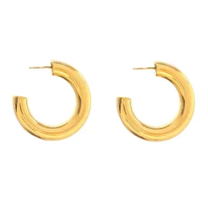Polished 18K gold-plated C-shaped chunky hoop earrings with a minimalist mirror finish
