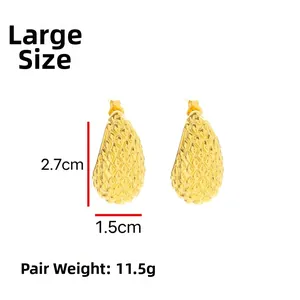 Large 24k gold plated durian teardrop earrings showing 2.7cm size and 11.5g weight