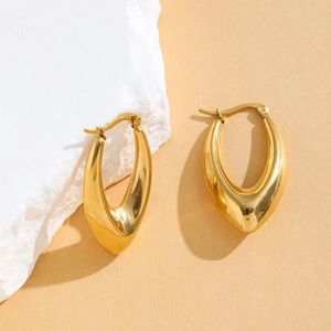 U-Shaped Water Drop Stud Earrings 18K Gold Plated Brass Geometric Irregular Fashionable Versatile For Women