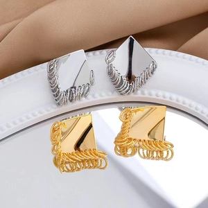 Geometric Rhombus Hoop Earrings With 925 Sterling Silver Earring Post Copper Metal Minimalist Jewelry For Women