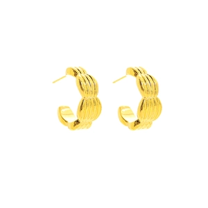 Elegant 18K gold plated croissant hoop earrings with classic vertical textured stripes