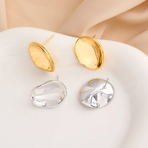 Irregular Oval Stud Earrings Copper 18K Gold Plated Flower Petal Leaf Geometric Smooth Polished Minimalist Jewelry Women