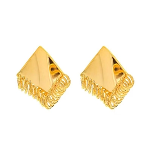 Elegant gold diamond-shaped earrings with round metal tassel charms for women
