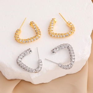 Full Zircon Inlaid Hoop Earrings With 925 Sterling Silver Earring Post Copper 18K Gold Plated Luxury Fashion For Women