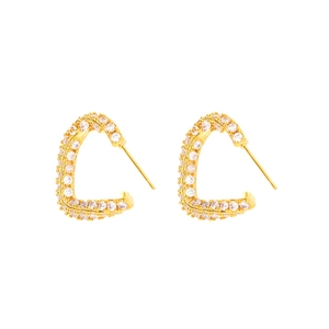 Elegant gold-plated heart-shaped hoop earrings with shimmering cubic zirconia stones