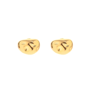 Minimalist polished gold bean stud earrings with high-shine metallic finish for women